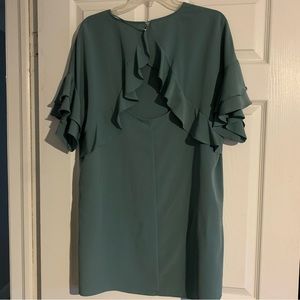 Green silk ruffle dress